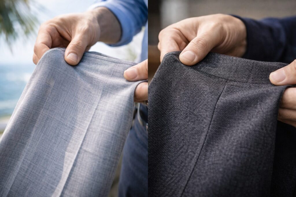 スーツの夏用と冬用の見分け方はズボンの織り方で見抜く