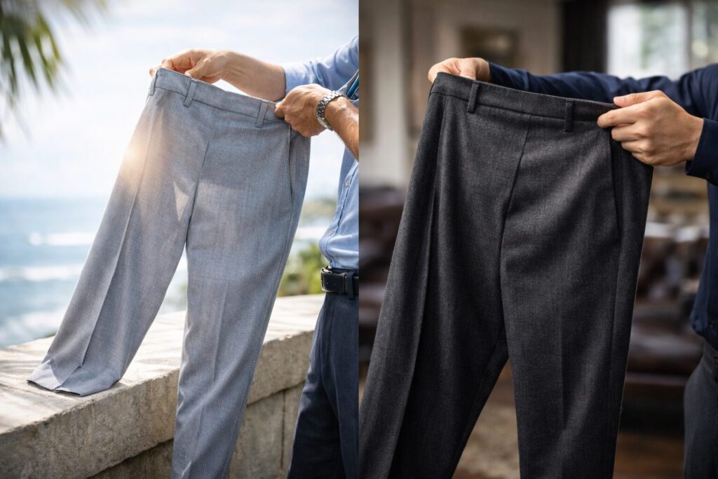 スーツの夏用と冬用の見分け方はズボンの透け感が有効