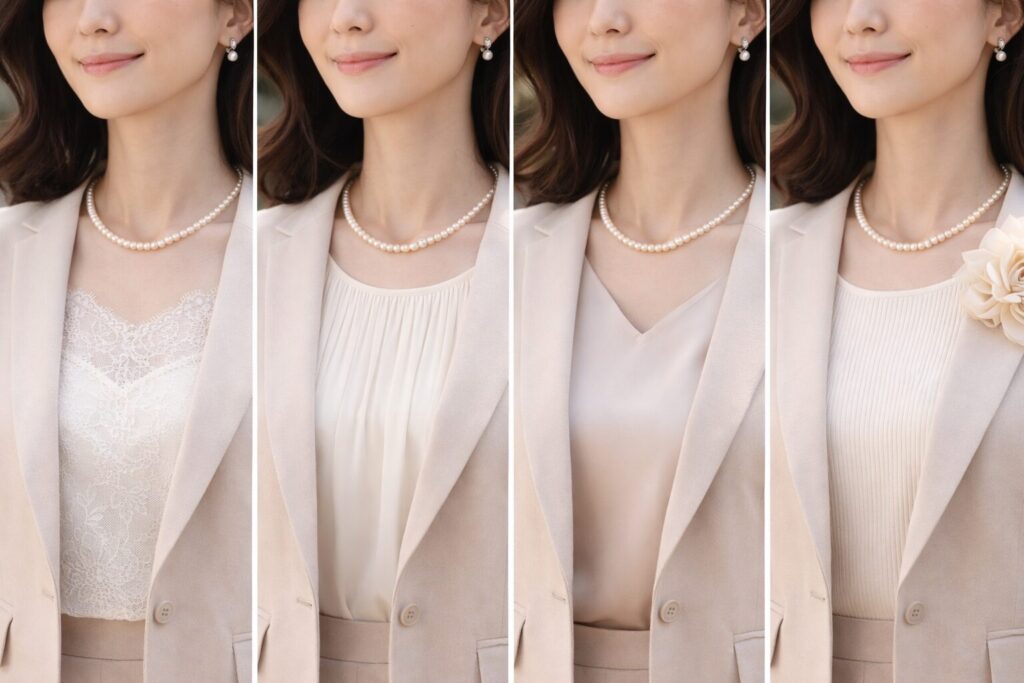 ベージュスーツのインナー対策