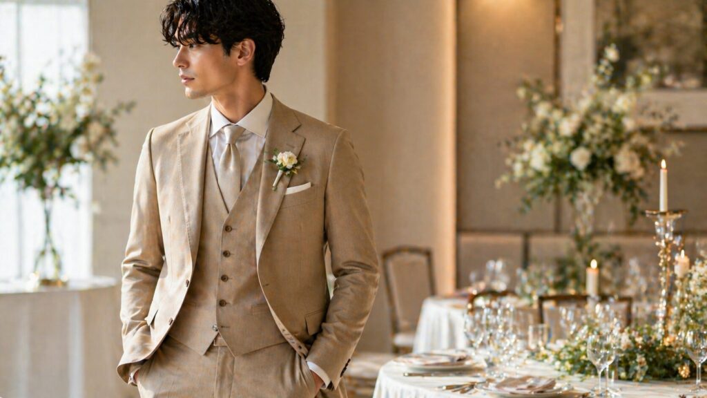 ベージュスーツの結婚式マナー