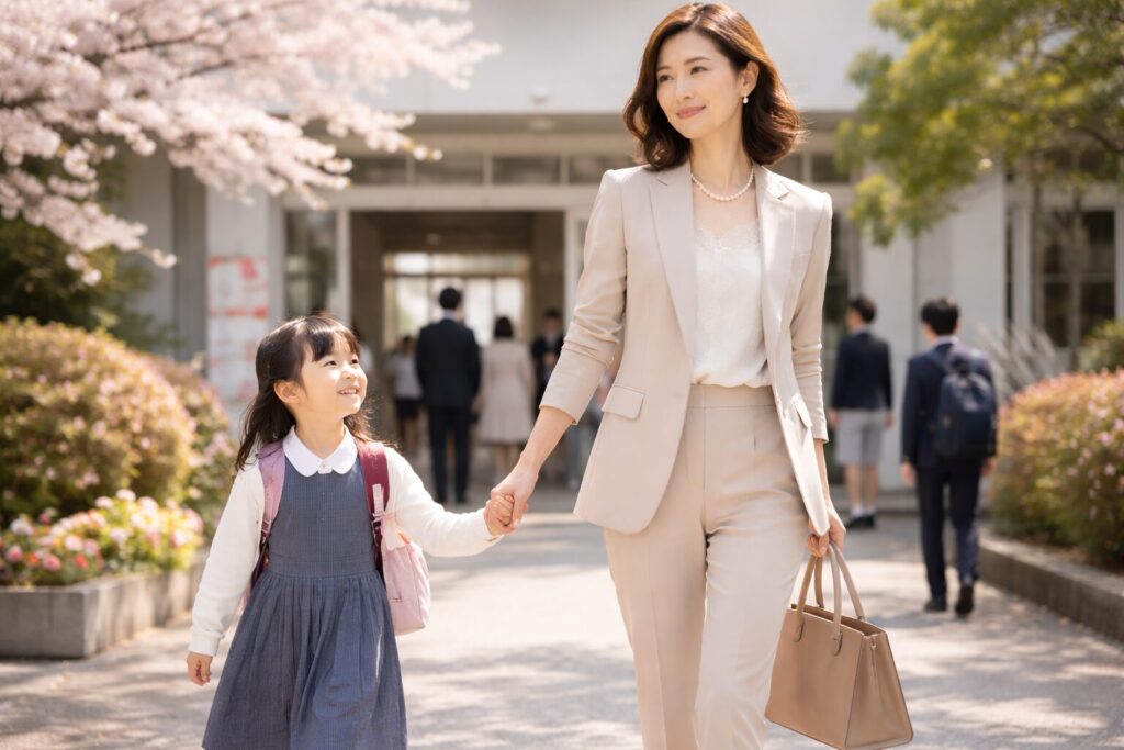 入学式の母親に映えるベージュ