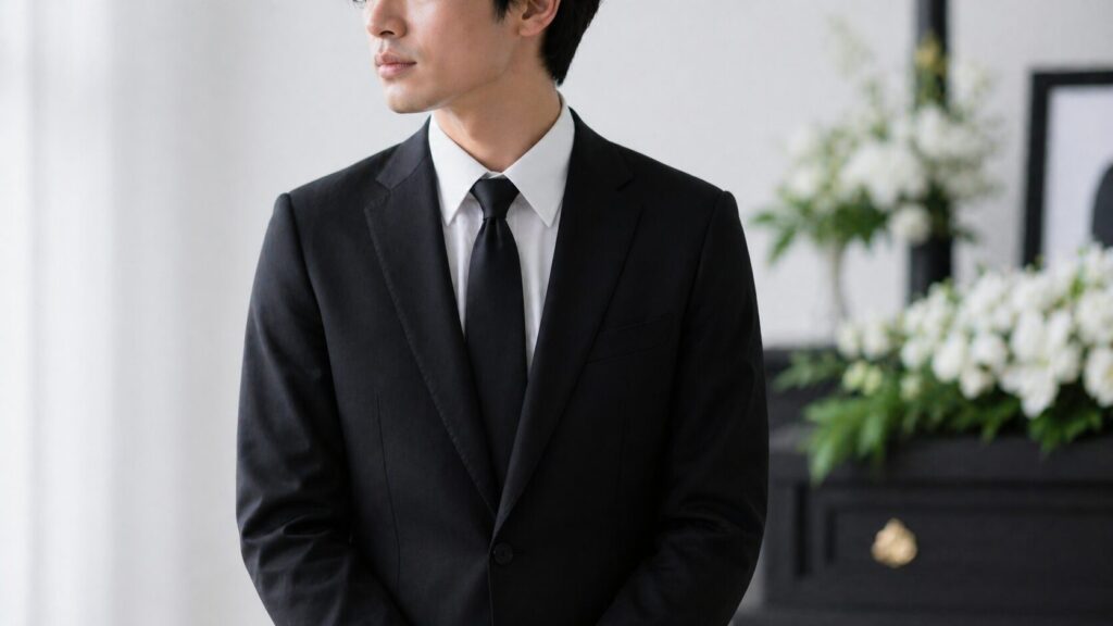 葬儀での正しい白シャツ着用例