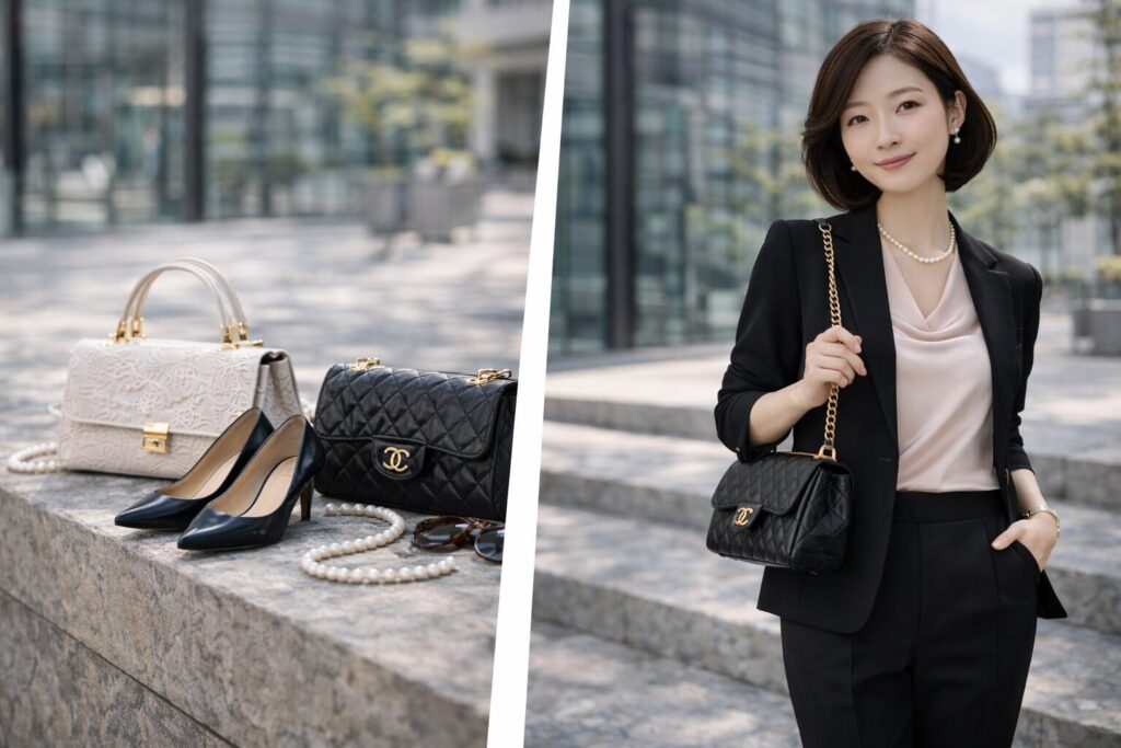 黒スーツでレディースのおしゃれを完成