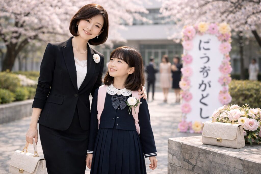 黒スーツの入学式コーデ例