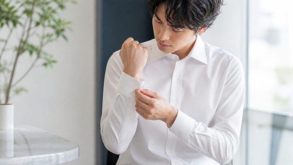 袖ボタンを片手で留める難しさ