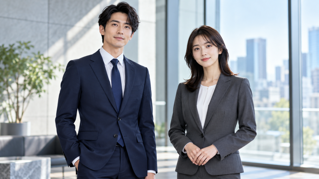 転職面接におすすめの濃紺とチャコールグレーのビジネススーツ